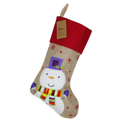 Deluxe Hessian Snowman Christmas Stocking 40cm X 25cm
