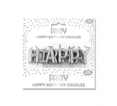 Happy Birthday Silver Metallic Candles