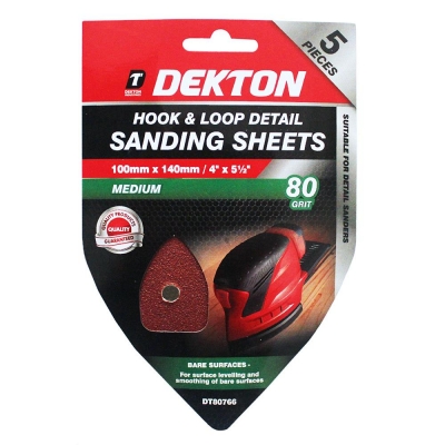 Dekton 5 Piece Hook And Loop Detail Sanding Sheets 100mm x 140mm