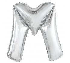 Silver Letter M Shaped Foil Balloon 34" Pack aged