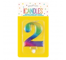 Metallic Rainbow Number 2 Birthday Candle