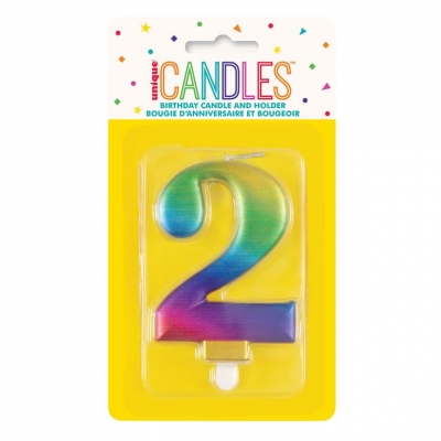 Metallic Rainbow Number 2 Birthday Candle