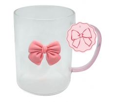Glass Mug With Bow and Pink Handle 450ml