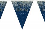 Party Bunting Happy Birthday Metallic Glitter Navy Gold 3.9M
