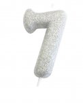 Age 7 Glitter Numeral Moulded Pick Candle Silver