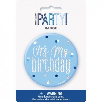 Glitz Blue & Silver Birthday Badge "It's My Birthday" Design