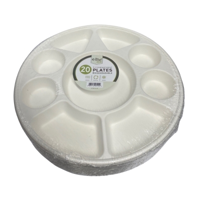 Round Bagasse Plates 9 Section Compartment 20 pack