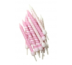 Polka-Dot & Stripe Candles Light Pink & White with Holders