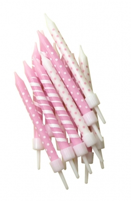 Polka-Dot & Stripe Candles Light Pink & White with Holders