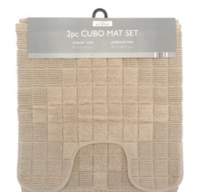Cubo Design 100% Cotton Shower and Pedestal Mat Set Natural