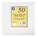 50pc 33cm x 33cm 2ply White Napkins