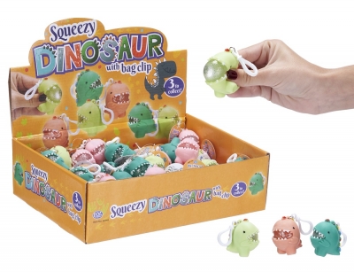 SQUEEZE SQUISHY DINOSAUR TOY WITH BAG CLIP