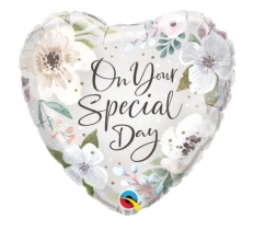 QUALATEX 18" HEART SPECIAL DAY WHITE FLORAL BALLOON