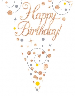 Party Bunting Sparkling Fizz Birthday White & Rose Gold Holo