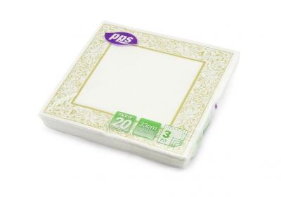 Square Gold Border Design Napkin 33cm 20pc 3ply