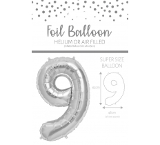 25" Number 9 Silver Foil Balloon