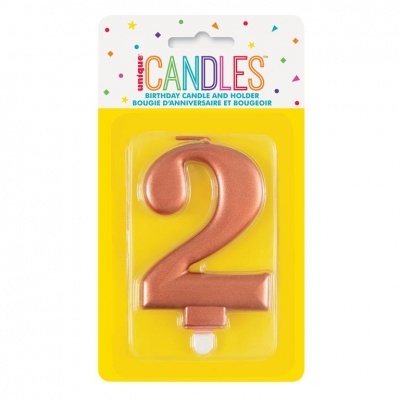 Metallic Rose Gold Number 2 Birthday Candle