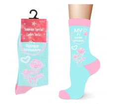 Ladies Cotton Super Woman Design Socks