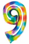 35" Large Number 9 Bright Rainbow Foil Balloon
