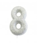 Age 8 Glitter Numeral Moulded Pick Candle Silver