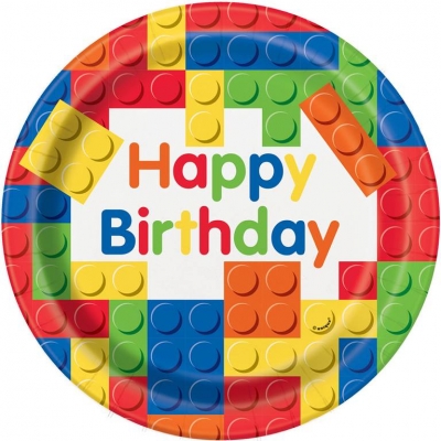 8 Building Blocks Birthday 9" Plates