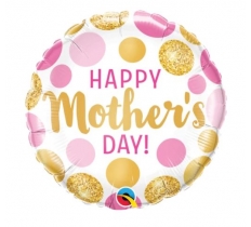 Qualatex 9" Round Mother's Day Pink & Gold Dots Balloon