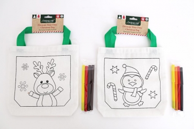 Colour Your Own Christmas Craft Linen Bag With 4 Pens