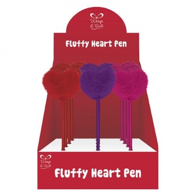 Fluffy Heart Pens ( Assorted Colours )