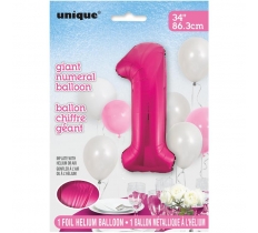 Pink Number 1 Shaped Foil Balloon 34"