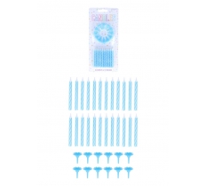 Blue Party Candles with 12 Holders (6cm) 24-Pack