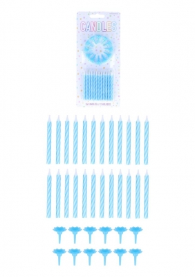 Blue Party Candles with 12 Holders (6cm) 24-Pack