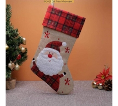 Deluxe Plush Hessian Tartan Santa Stocking 40cm X 25cm