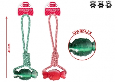 Christmas Festive Rubber & Rope Sweet Dog Toy