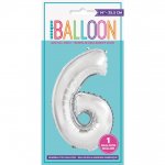 Silver Number 6 Shaped Foil Balloon 14"