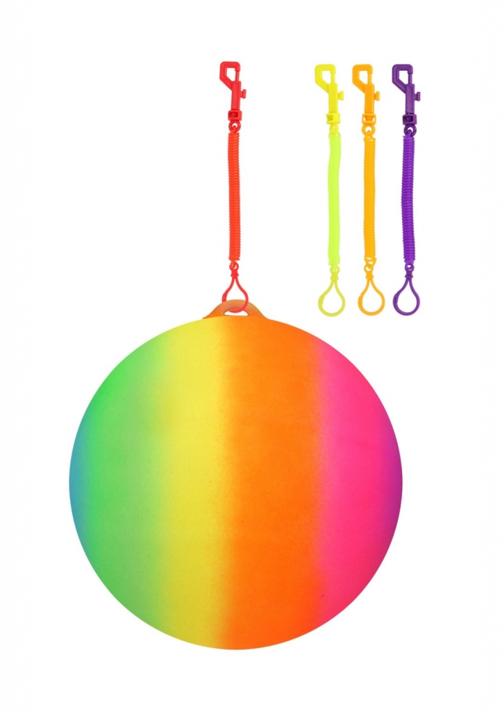 Neon Rainbow 10" ( 25cm ) Ball With Keychain / Keyring - Click Image to Close