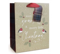 Gift Bag Christmas Kraft Text Medium ( 18 x 23 x 10cm)
