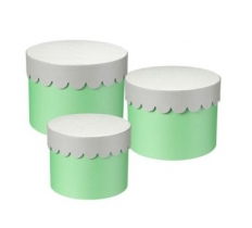 Hat Box Green With Silver Scalloped Set Of 3