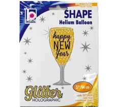 New Year Champagne Glass Glitter Holographic 94cm Balloon