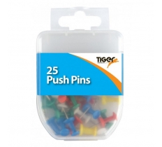 Tiger Essential 25 Push Pins Coloured