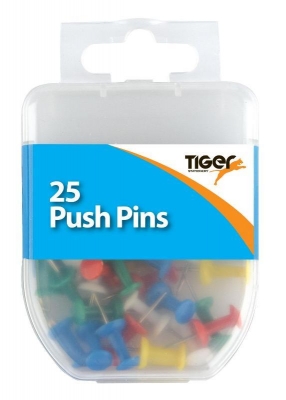 Tiger Essential 25 Push Pins Coloured