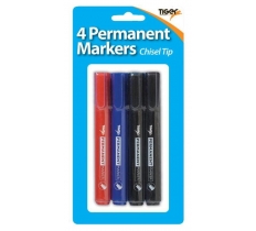 Tiger Chisel Tip Permanent Markers 4 Pack