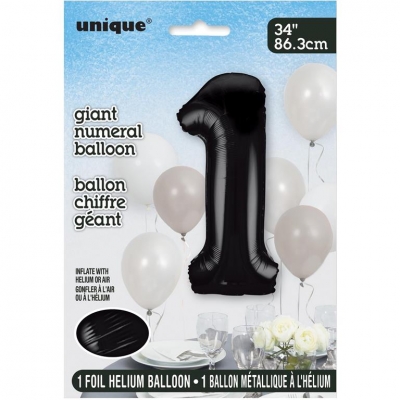 Black Number 1 Shaped Foil Balloon 34"