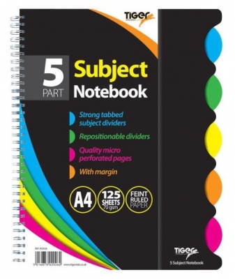 TIGER A4 5 SUBJECT TWINWIRE NOTEBOOK