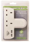 T Shape 2 Way Adaptor with 2 x USB Charger