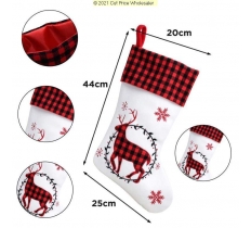 Deluxe Plush White Red Tartan Reindeer Stocking 40cm X 25cm