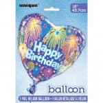Heart Birthday Fireworks Round Foil Balloon 18"