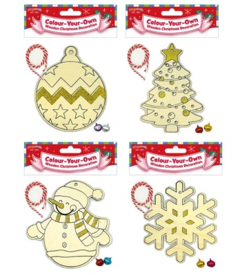 Wooden Xmas Glitter Decorations