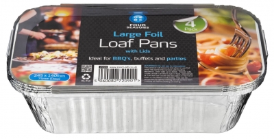 4pk Large Foil Loaf Containers with Lids