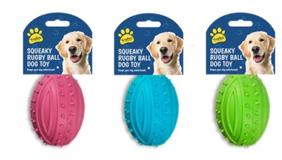 Rubber Squeaky Rugby Ball Dog Toy