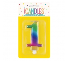 Metallic Rainbow Number 1 Birthday Candle